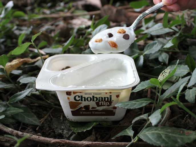 spoonful of Chobani Flip S’more S’mores with chocolate chips and graham bits
