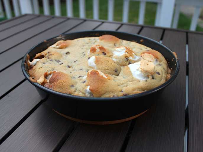 giant s’mores stuffed chocolate chip skillet cookie
