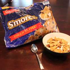 Malt-O-Meal S’mores cereal with bowl and spoon